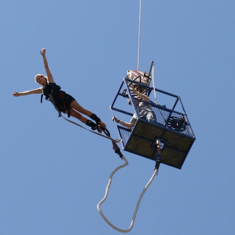 Elastic jump from a cherry picker